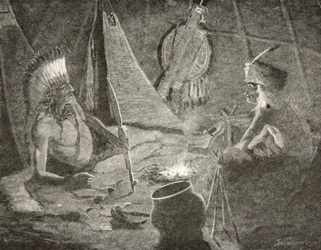 Aus seinem Beutel zog er seine Friedenspfeife,... Gab sie seinem Gast, dem Fremden, aus 